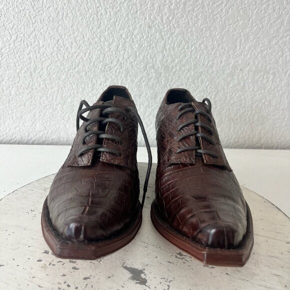 Rod Patrick Womens Lace Up Shoes 8.5 Brown Caiman Exotic Western Boots Loafers - Picture 5 of 11